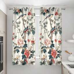 Chinoiserie Bird Curtains, Floral Botanical Design Custom Made Drapes - thumbnail 3