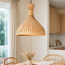Dining Room Light, Modern Wood Hanging Lamp, Minimal Lighting Chandelier - thumbnail 3