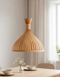 Dining Room Light, Modern Wood Hanging Lamp, Minimal Lighting Chandelier - thumbnail 1