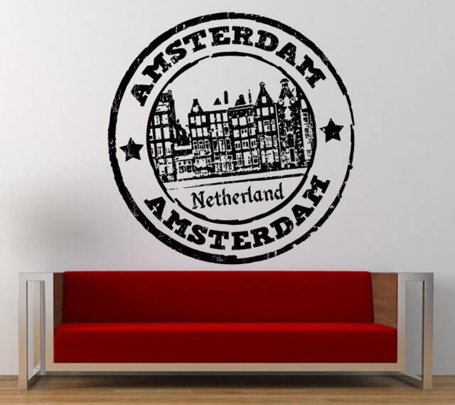 Amsterdam Netherlands Stamp Wall Decal Sticker Vinyl Mural Leaving Bedroom Room Home Decor Free Shipping L343 - image 1
