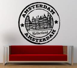 Amsterdam Netherlands Stamp Wall Decal Sticker Vinyl Mural Leaving Bedroom Room Home Decor Free Shipping L343 - thumbnail 1