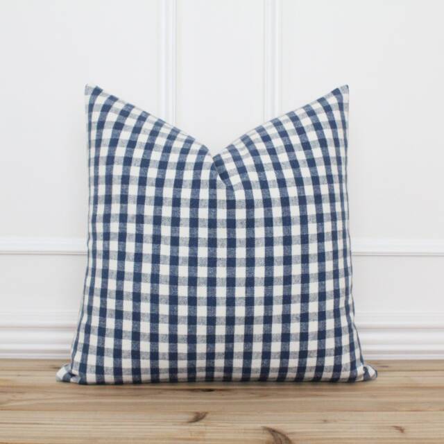 Blue Plaid Pillow Cover Farmhouse Spring Traditional Designer Handmade Throw - Lincoln - image 1