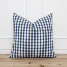 Blue Plaid Pillow Cover Farmhouse Spring Traditional Designer Handmade Throw - Lincoln - thumbnail 1