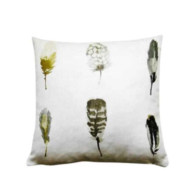 Harlequin, Limosa, Mustard Gold, Grey & Brown Feathers, Cream Linen Cushion Cover, Throw Pillow Home Decor - image 1