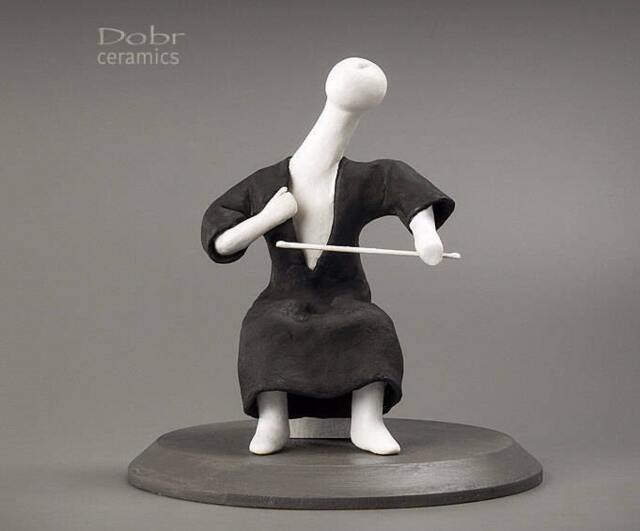 Statuette, Figure, Statue, Ceramics, Ceramic Sculpture, Musician, Black & White, Made To Order - image 1