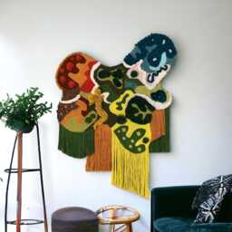 xxl Punch Needle Wall Art Irregular Embroidered Fiber Tapestry - 100x135 cm - thumbnail 1