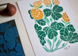 Irish Shamrock Clover Linocut Art Print/Colourful Wall Irelands National Flower A5 Or A4 On Cotton Paper - thumbnail 1