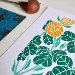 Irish Shamrock Clover Linocut Art Print/Colourful Wall Irelands National Flower A5 Or A4 On Cotton Paper - thumbnail 2