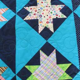 Large Throw - Blue Stars, Handmade, Blue, Turquoise, Multi-Color, 56 X 67, Stars - thumbnail 2
