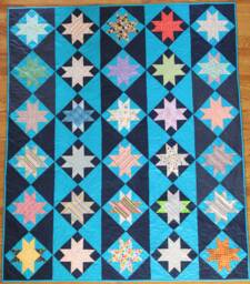 Large Throw - Blue Stars, Handmade, Blue, Turquoise, Multi-Color, 56 X 67, Stars