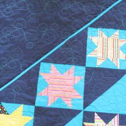 Large Throw - Blue Stars, Handmade, Blue, Turquoise, Multi-Color, 56 X 67, Stars - thumbnail 4