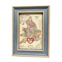 England & Wales Heart Map - Custom Gift Anniversary For Him Framed Wedding Vintage UK Print Hand-Embroidered - thumbnail 2