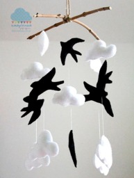 Swallows Mobile - Boho Decoration Black White Baby - thumbnail 1