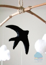 Swallows Mobile - Boho Decoration Black White Baby - thumbnail 3