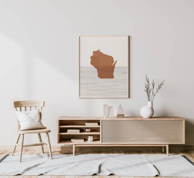 Boho Decor - Wisconsin Mid Century Wall Art, Minimalist Art & Abstract Print, Map Print - image 1