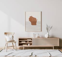 Boho Decor - Wisconsin Mid Century Wall Art, Minimalist Art & Abstract Print, Map Print - thumbnail 1