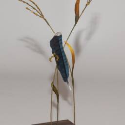 Hand-Carved Blue Jay Feather Suspended By Native Grass - thumbnail 2