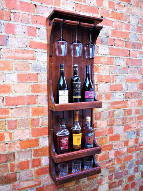 Wood Wine Rack - Alcohol Bar -Wine Glass Mounted Whiskey Wooden Storage Holder Hanging Mini - image 1