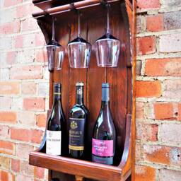 Wood Wine Rack - Alcohol Bar -Wine Glass Mounted Whiskey Wooden Storage Holder Hanging Mini - thumbnail 3