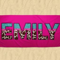 Personalised Beach Towel, Animal Print Name, Pool Custom Swim Holiday Girls Holiday, Hen Party - thumbnail 2