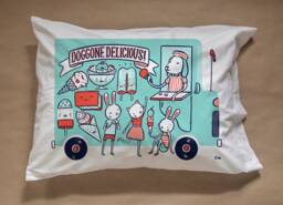 Doggone Delicious Ice Cream Truck Pillow Case in Aqua, Red & Navy - thumbnail 1