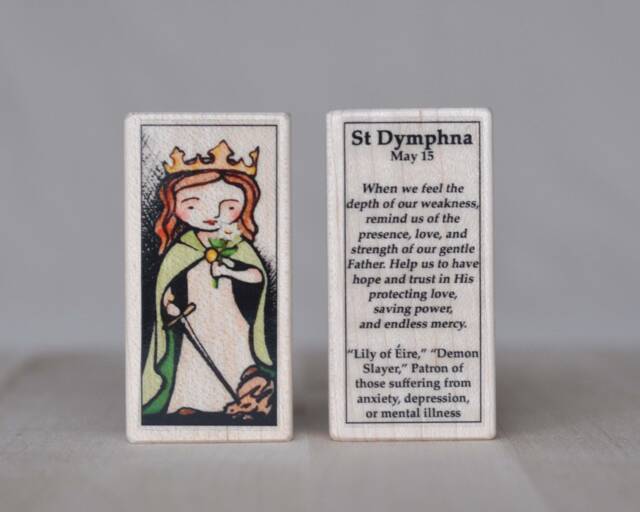 st Dymphna Patron Saint Block With Gift Bag // Of Depression, Anxiety & Mental Illness Catholic Toys By Almondrod - image 1