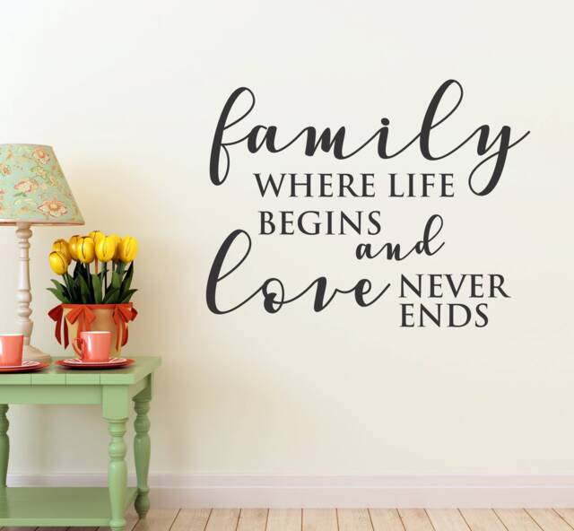 Family Wall Quote Decal - Where Life Begins & Love Never Ends Wall Sticker Quote Decals - image 1