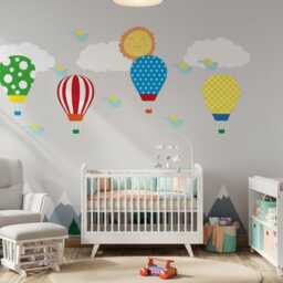 Kids Wall Decals Mountain Hot Air Balloons, Stickers, Decal Nursery, Nursery Decal, Baby Decals, Decor - thumbnail 2