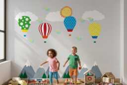 Kids Wall Decals Mountain Hot Air Balloons, Stickers, Decal Nursery, Nursery Decal, Baby Decals, Decor - thumbnail 1