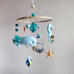 Ocean Baby Mobile, Narwhal Whale Octopus Crib Sea Life Nursery Decor - thumbnail 4