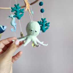 Ocean Baby Mobile, Narwhal Whale Octopus Crib Sea Life Nursery Decor - thumbnail 2