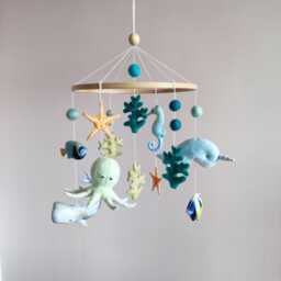Ocean Baby Mobile, Narwhal Whale Octopus Crib Sea Life Nursery Decor - thumbnail 1