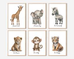 Choose Your Own Safari Jungle Animal Elephant Giraffe Zebra Lion Tiger Monkey Boys Girls A4 Or A3 Nursery Set Of Unframed Prints Zoo Text - thumbnail 1