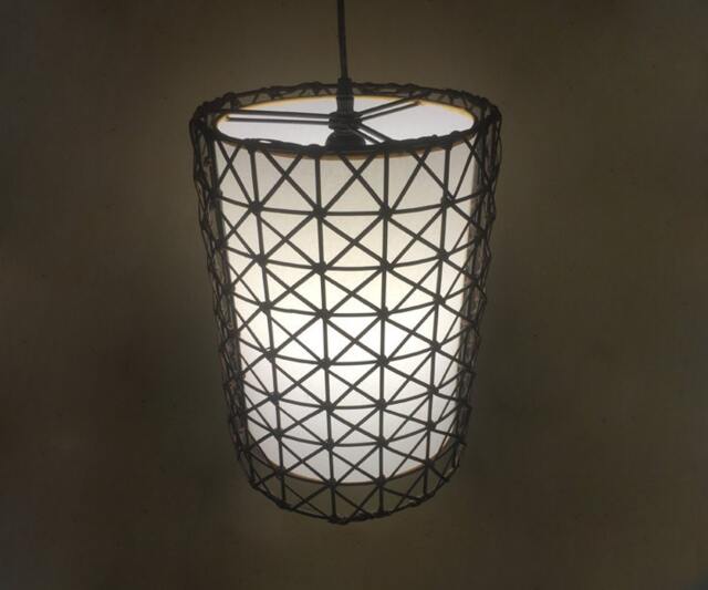 Rattan & Parchment Cylindrical Pendant Light, Handcrafted Ceiling Light Lampshade Size W9.8'' X H13.7'' - image 1