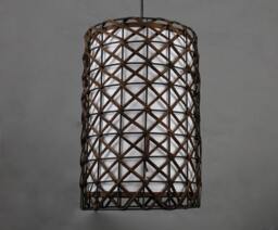 Rattan & Parchment Cylindrical Pendant Light, Handcrafted Ceiling Light Lampshade Size W9.8'' X H13.7'' - thumbnail 3