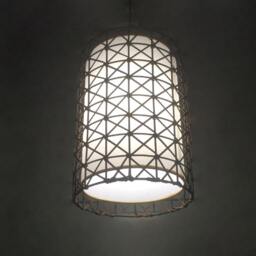 Rattan & Parchment Cylindrical Pendant Light, Handcrafted Ceiling Light Lampshade Size W9.8'' X H13.7'' - thumbnail 2