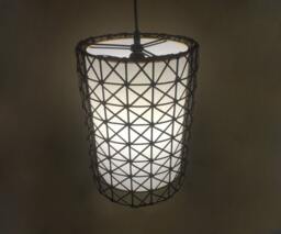 Rattan & Parchment Cylindrical Pendant Light, Handcrafted Ceiling Light Lampshade Size W9.8'' X H13.7''