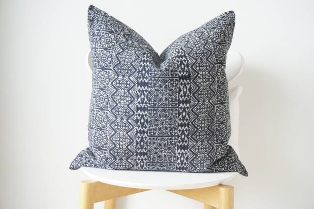 Indigo Neutral Tribal Hemp Hand Woven Natural Dye Color Lumbar Pillow Cover - image 1