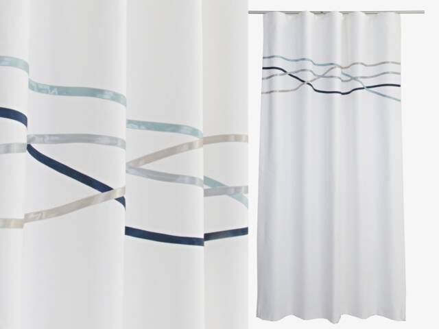 Coastal White Navy Curtains - Scandinavian Style Minimalist Beach Hut Drapes, Nautical House Curtain Panels Made To Measure - image 1
