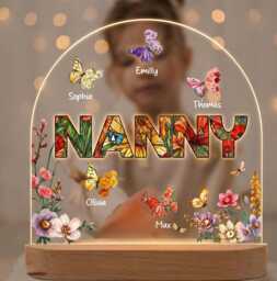 Personalized Floral Family Night Light - Custom Names Acrylic Lamp Gift For Loved Ones - thumbnail 1