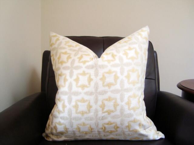 Gold Ikat Pillow Cover, Waverly Stardust Jacquard, Decorative Throw - 20x20 - image 1
