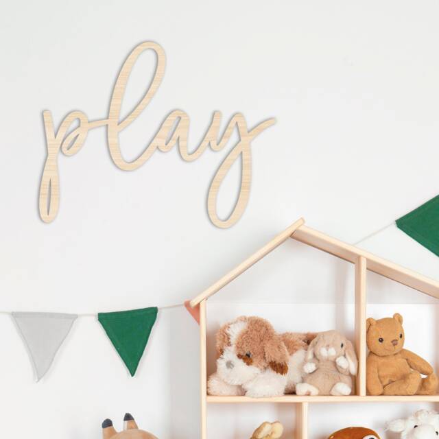 Play Wooden Wall Sign - Children's Playroom Decor Ideas Bedroom, Nursery, Room Interior Art
