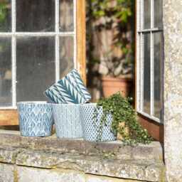 Large Dutch Pot - Crackle Glaze Plant With A Teal Blue Leaf Pattern Rustic White Cover Succulent Planter House - thumbnail 4