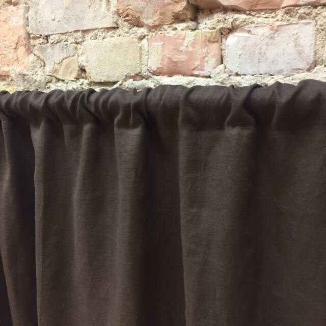 Brown Linen Curtain Panel Stone Wash Drapes, Custom Length - image 1