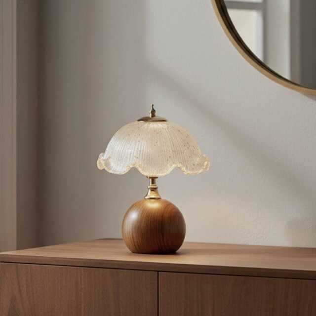 Vintage Aesthetic Table Lamp, Glass-Look Flower Petal Desk Ambient Bedside Gift - image 1