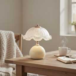 Vintage Glass Aesthetic Table Lamp, Fluted Flower Petal Desk Ambient Bedside Lamp Gift - thumbnail 3