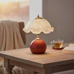 Vintage Glass Aesthetic Table Lamp, Fluted Flower Petal Desk Ambient Bedside Lamp Gift - thumbnail 1