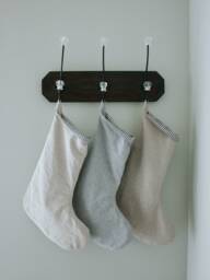 Handmade Linen Christmas Stocking Neutral Farmhouse Holiday Decor - thumbnail 1
