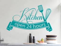 Kitchen Open 24 Hours Wall Sticker, Kitchen Art, Decals, Decor