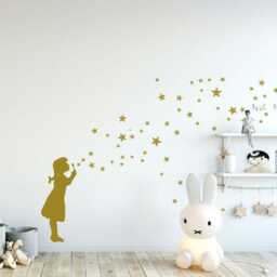 Wall Decal Starry Child, Gold Star Soap Bubble Girl Diy Sticker Art, Starry Sky Decal, Stars, Kids Room Decor - thumbnail 2